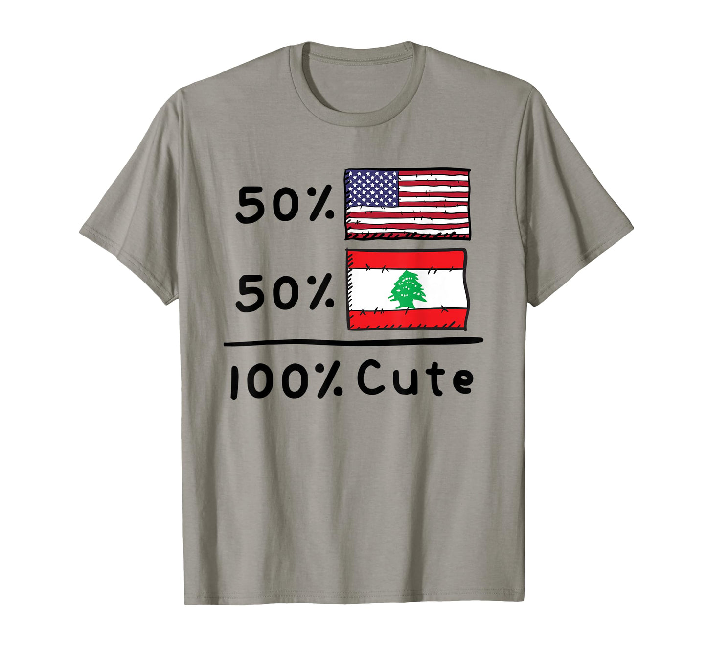 50% American 50% Lebanese 100% Cute Lebanon USA Flags T-Shirt