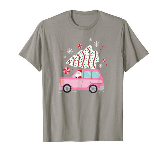 Christmas Tree Cake Santa Claus Retro Car Tis The Season T-Shirt