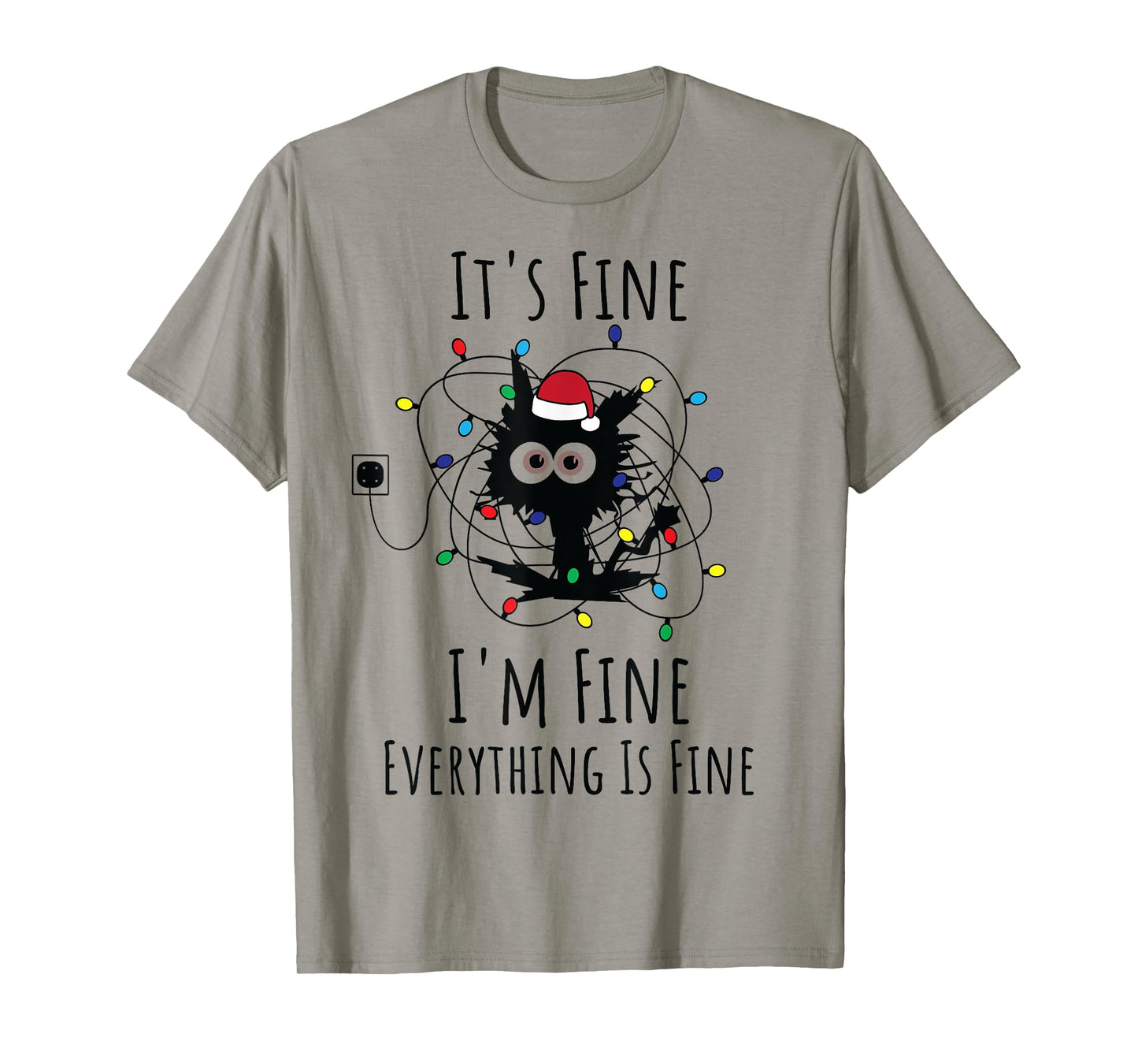 I'm Fine Everything Is Fine Cute Cat Christmas Lights Xmas T-Shirt