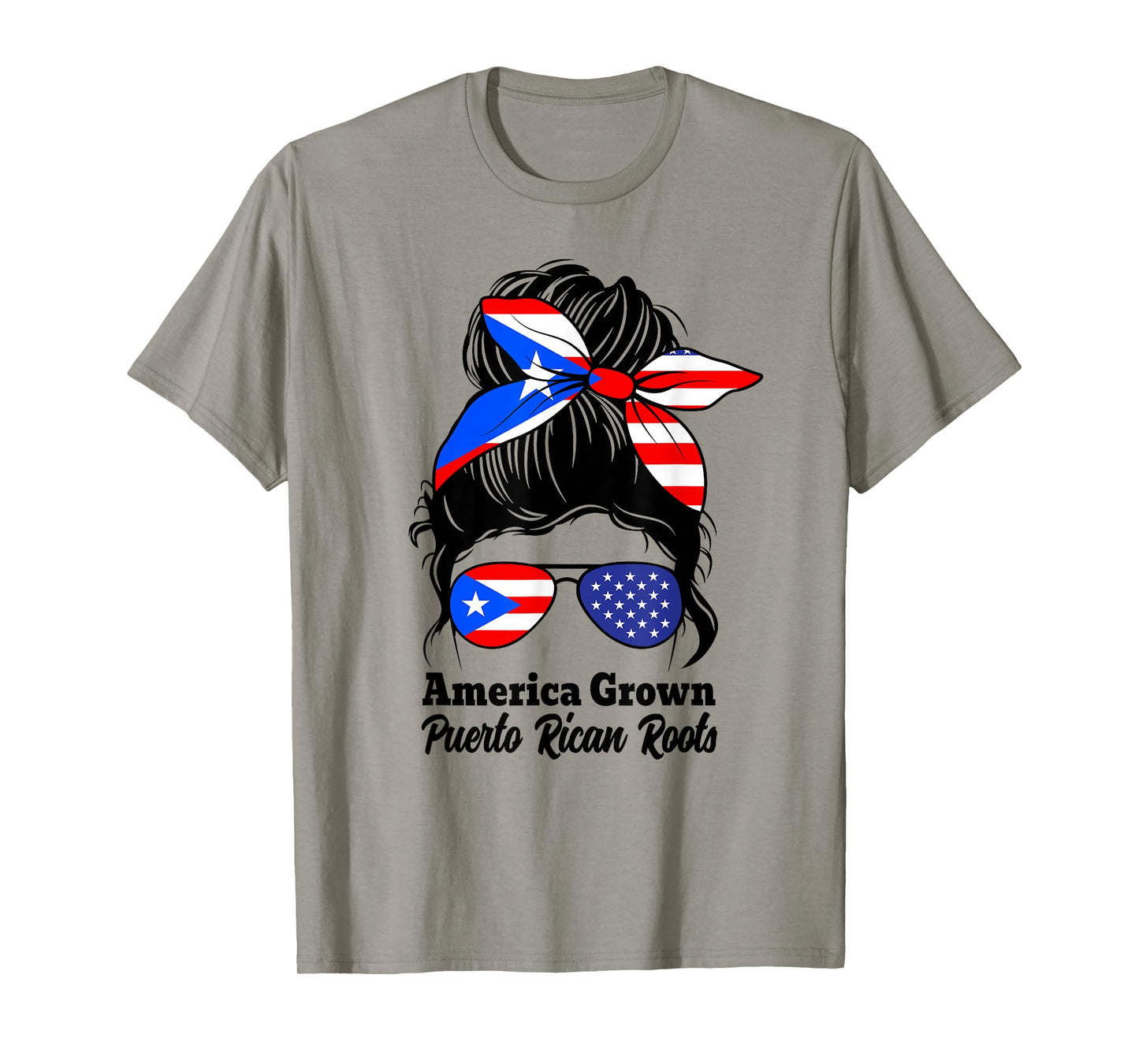 American Grown Puerto Rican Roots messy bun boricua pride T-Shirt