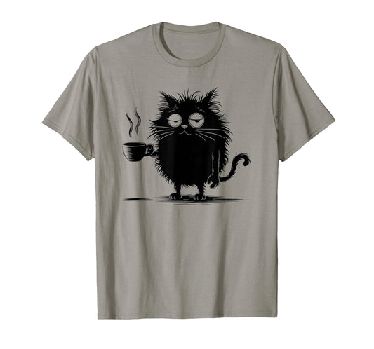 Angry Funny Cute Black Cat Shirt I Like Cats and Coffee T-Shirt
