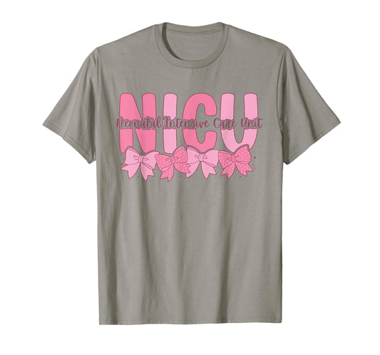 Coquette NICU Nurse Pink Bow Neonatal Intensive Care Unit T-Shirt