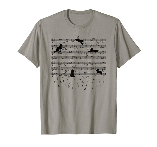 Cute Kitty Playing Music Note Clef Musician Music Cat Lover T-Shirt Small