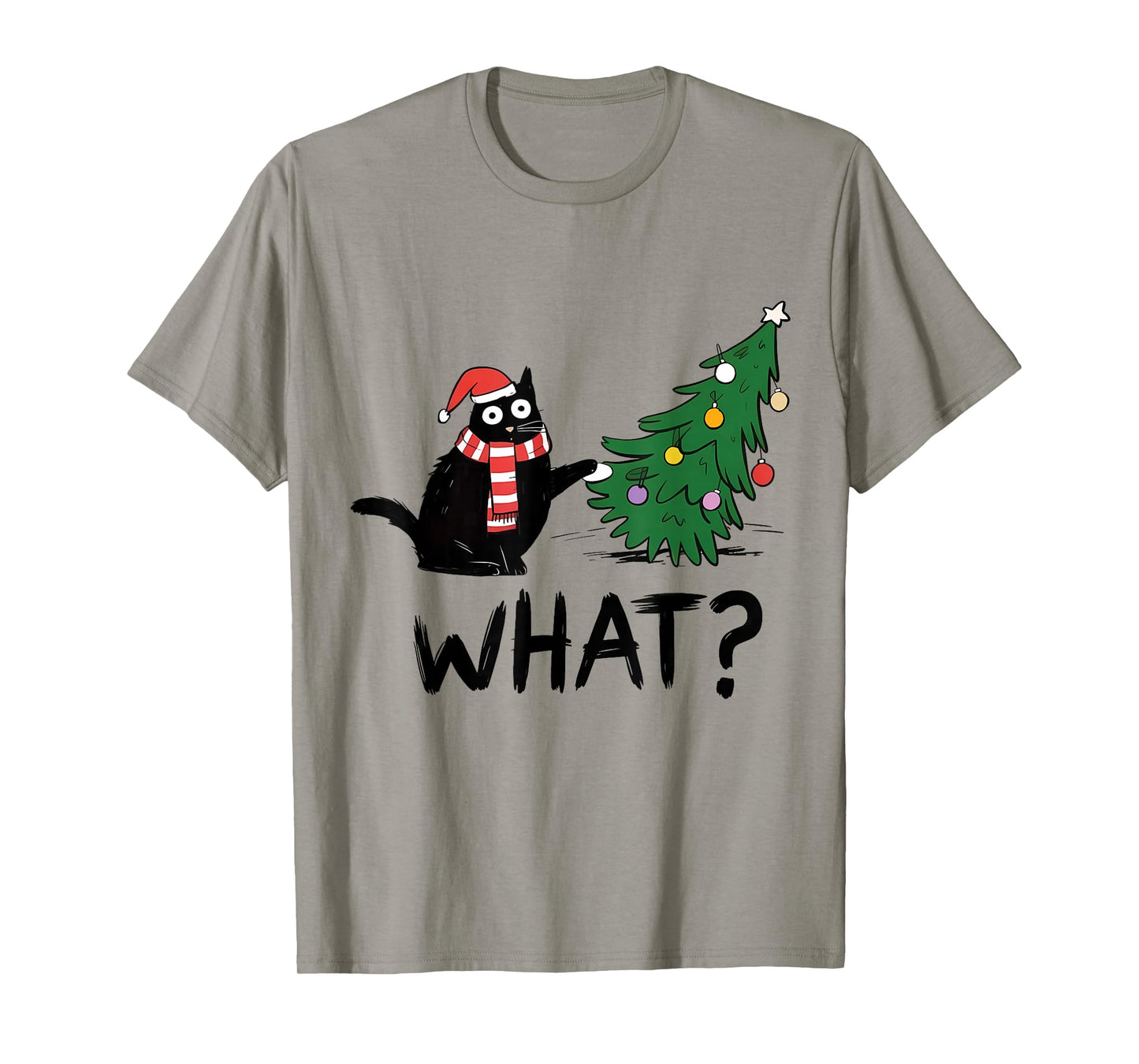 Funny Black Cat What? Lights Christmas Tree Funny Cat Lovers T-Shirt