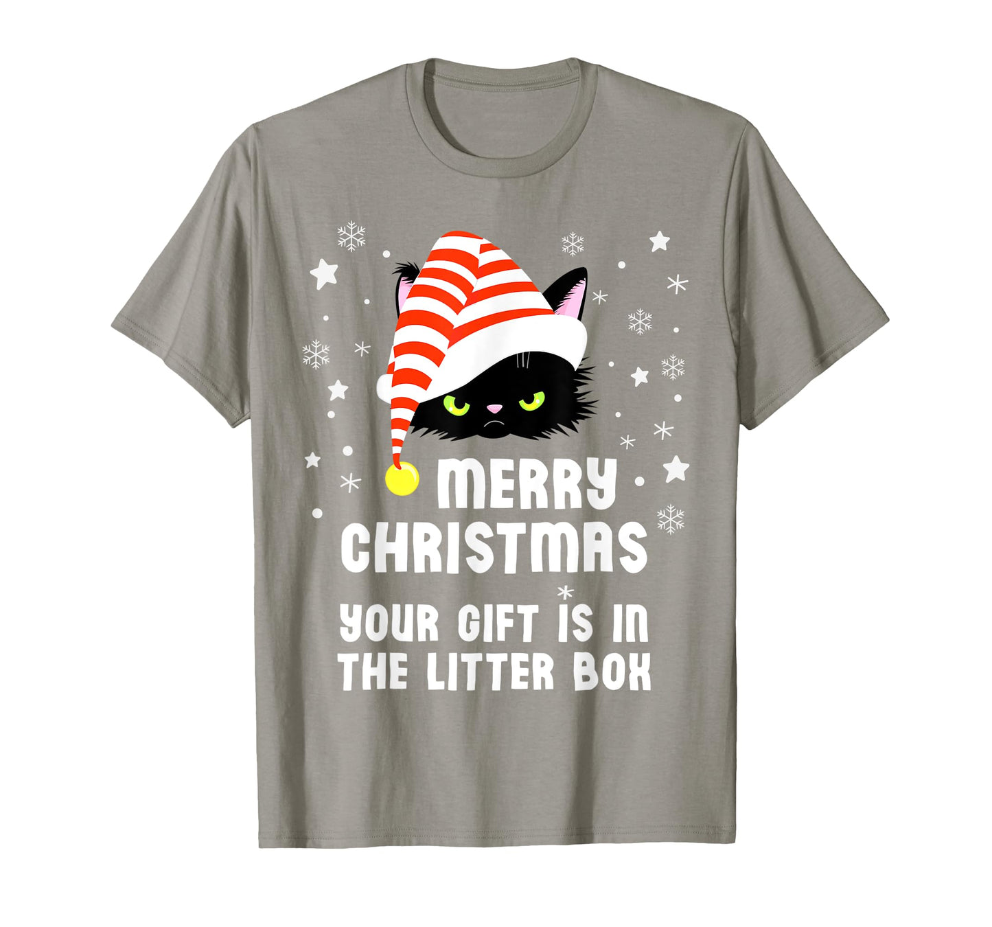 Merry Christmas Top Your Gift is in the Litter Box Cat Funny Men Women Kids T-Shirt