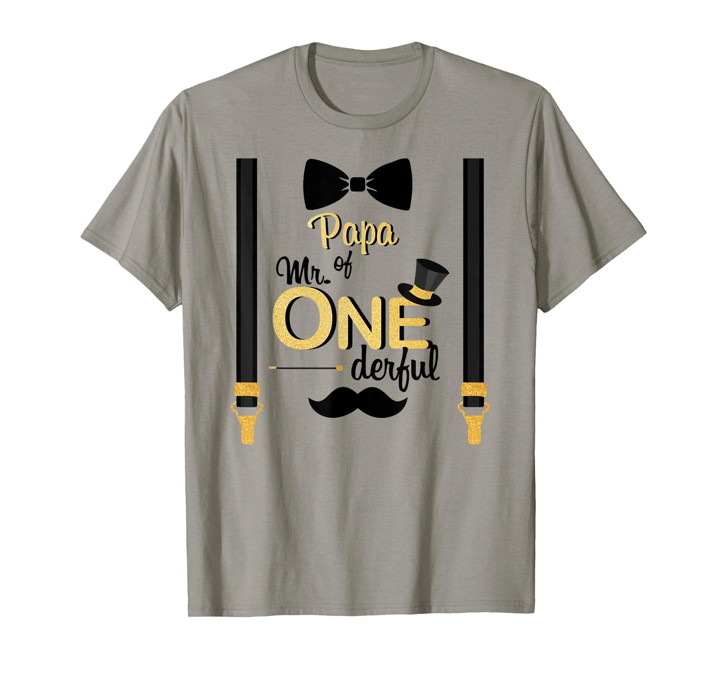 Papa Of Mr One-derful Party Gold-Black Mustache 1st Birthday T-Shirt