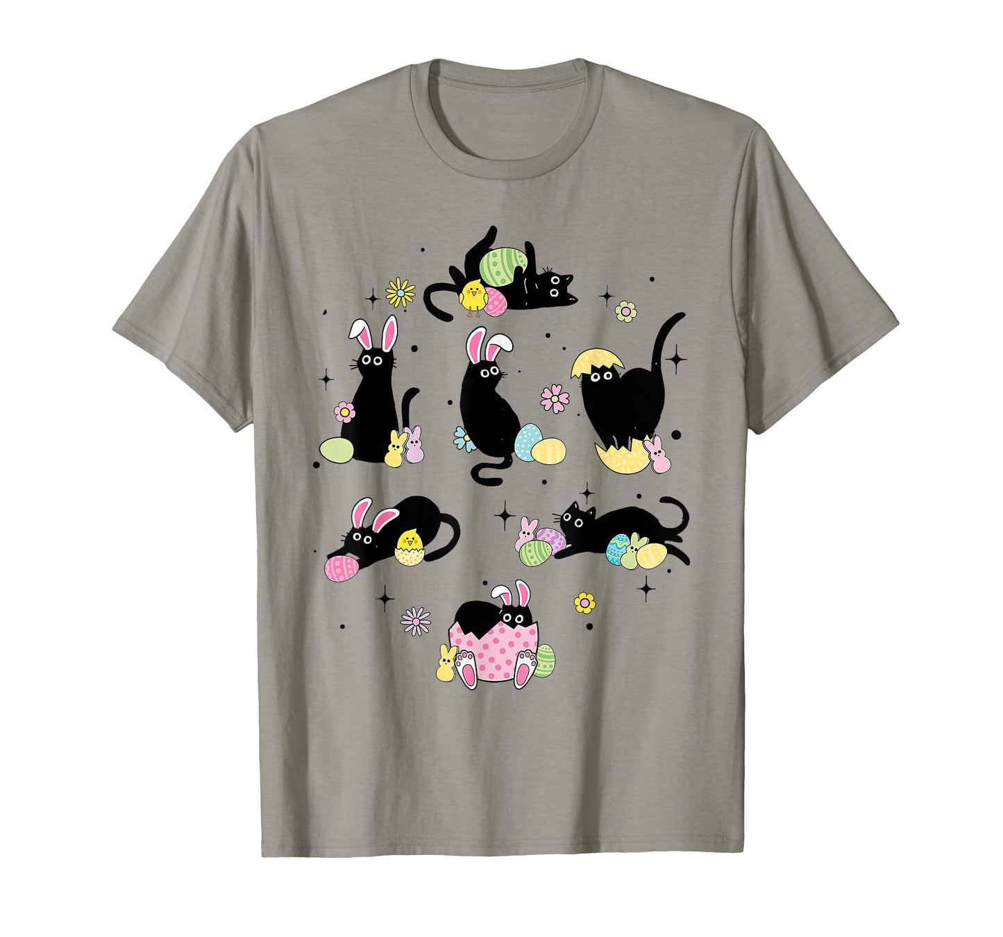 Black Cat with Bunny Eggs Happy Easter Day Matching T-Shirt