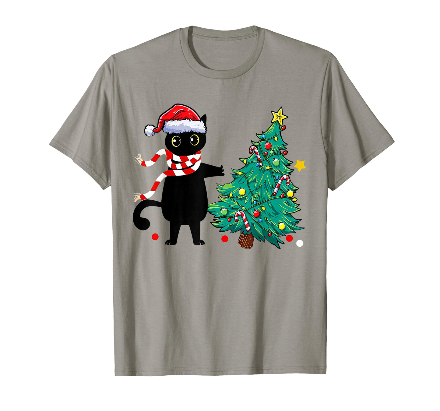 Christmas Cat for Women Men Family Funny Black Cat Tree T-Shirt