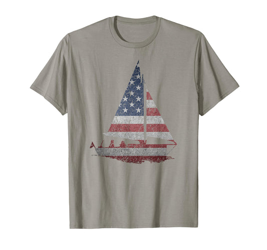 Distressed Stars & Stripes Sailboat Sailing Adventure Tshirt T-Shirt