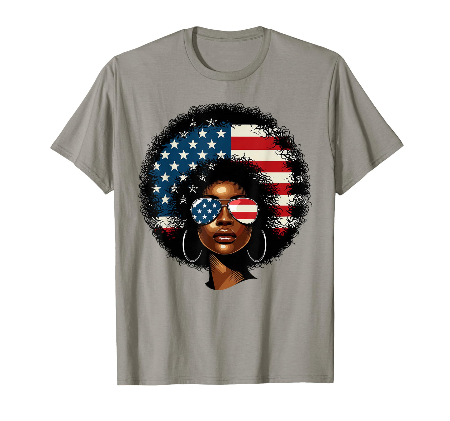 Black Girl US Flag Melanin Afro 4th of July African American T-Shirt