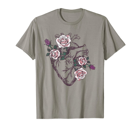 Anatomical Heart Floral Cute Roses Human Anatomy Love Nurse T-Shirt