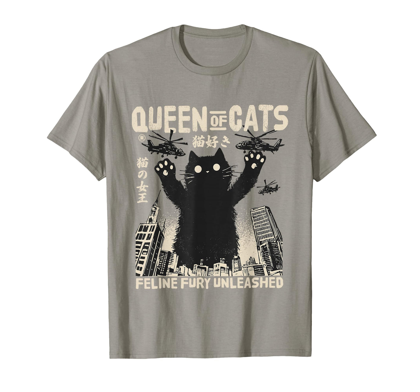 Retro Japan Aesthetic Queen Of Cats Black Monster Cat T-Shirt