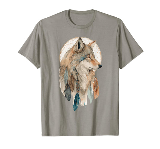Wolf Tribal Watercolor Wolf Dream Catcher T-Shirt