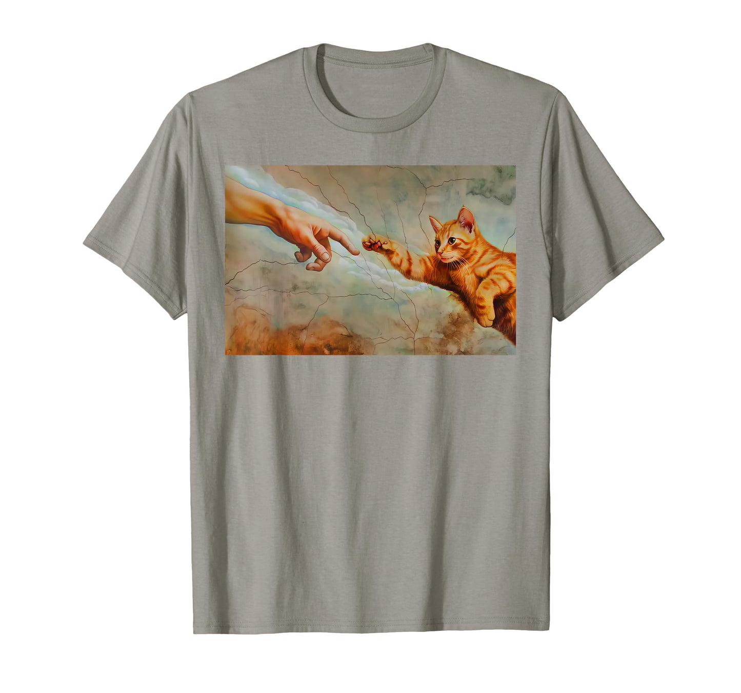 Funny Cat God Creation of Adam Meme Jesus Michelangelo Art T-Shirt