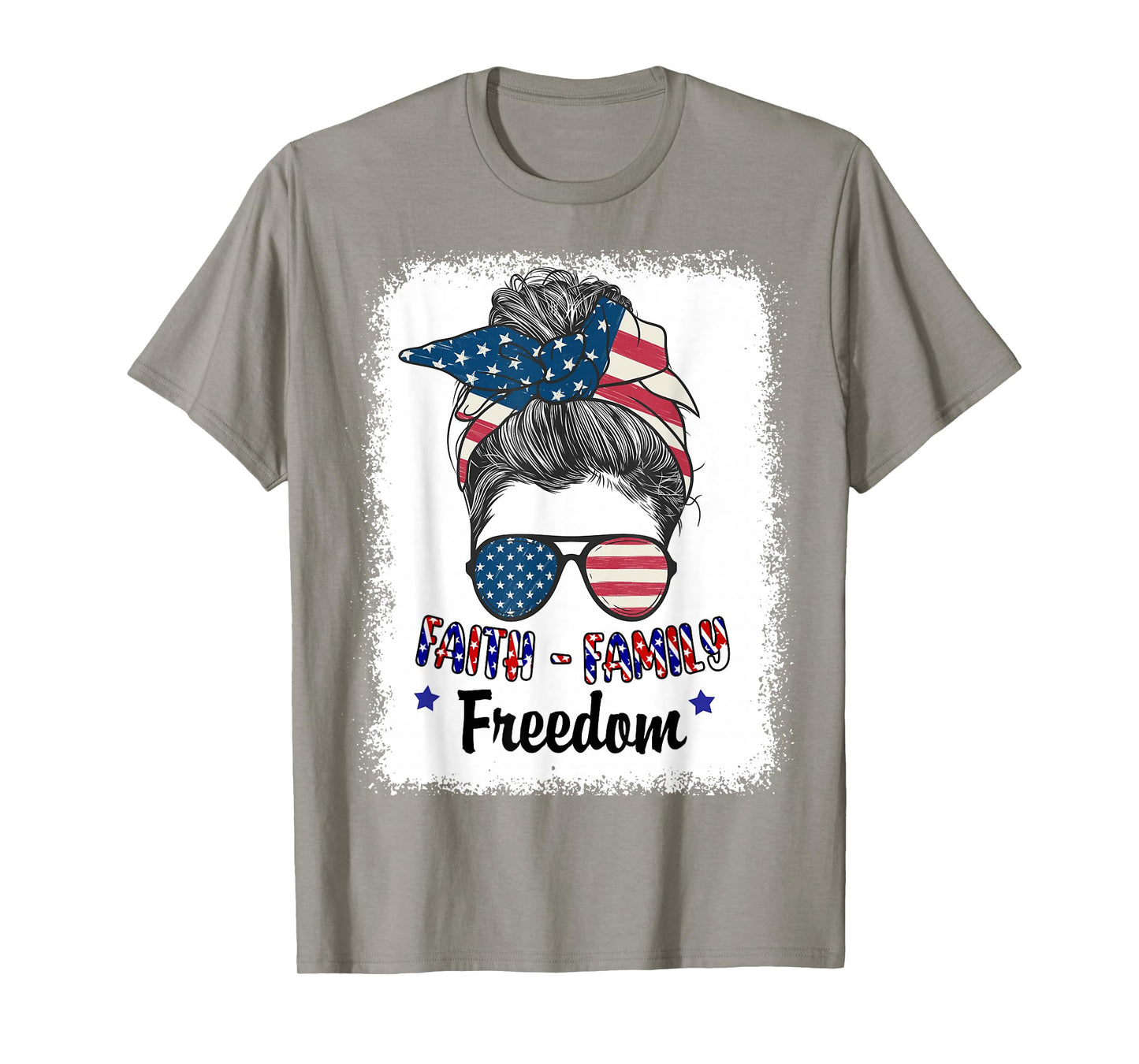 Women Faith Family Freedom Patriotic Christian Mom USA Flag T-Shirt
