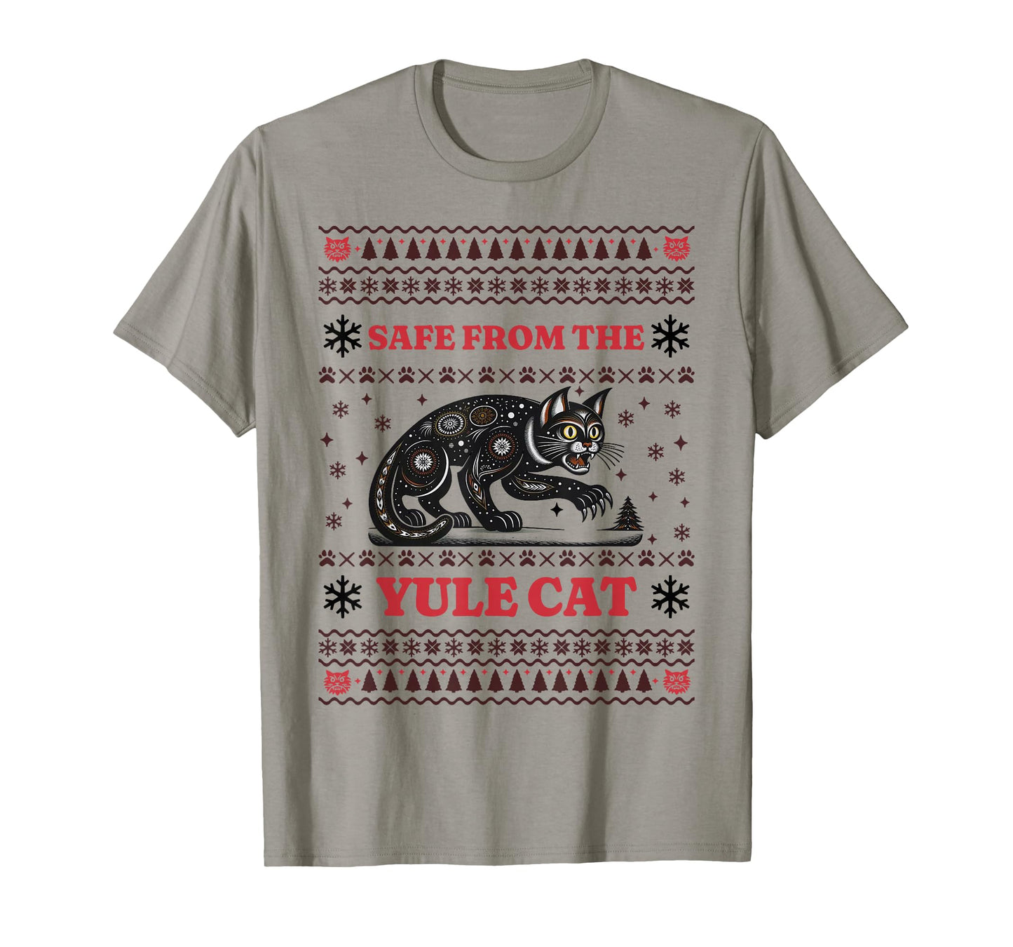 Safe From The Yule Cat Ugly Christmas T-Shirt