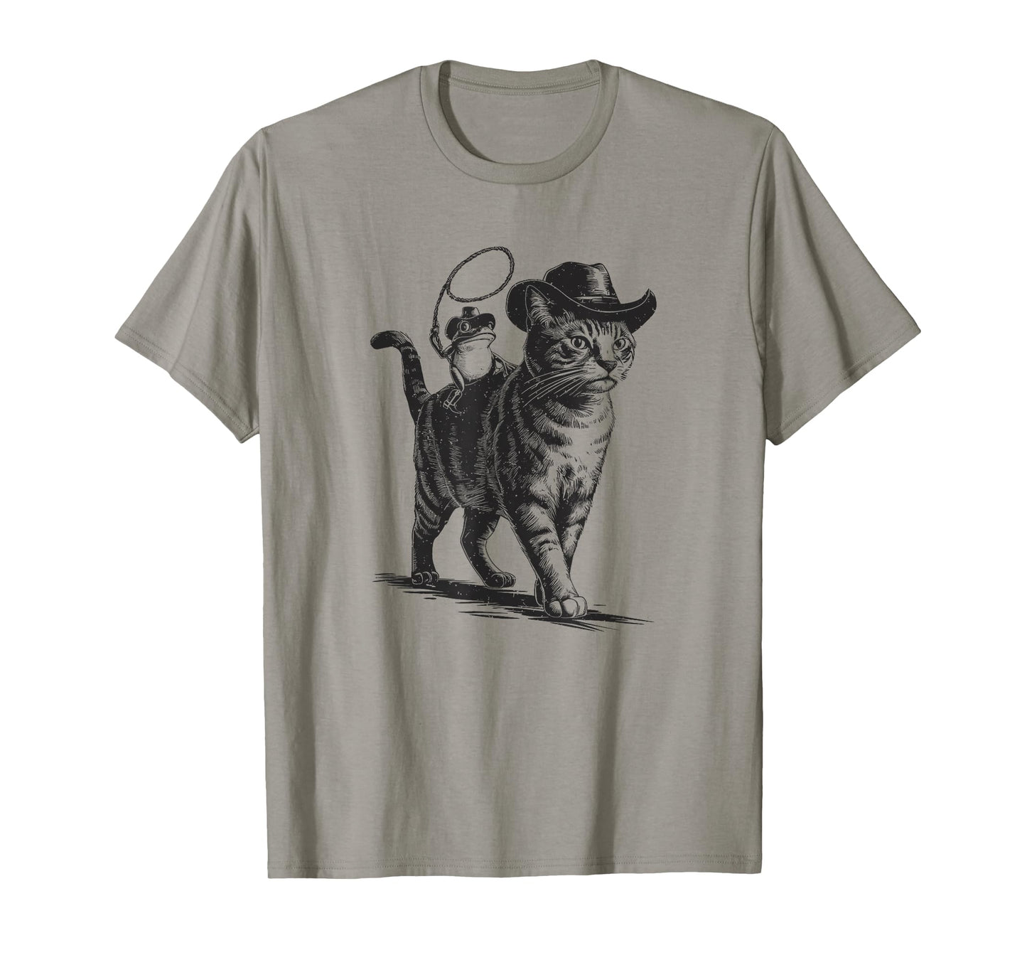 Cowboy Cat and Frog Retro Western Theme 90s Tattoo T-Shirt