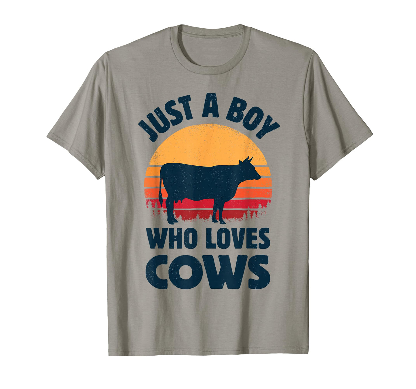 Cow Just A Boy Who Loves Retro Farm Animal Farmer Sunset T-Shirt