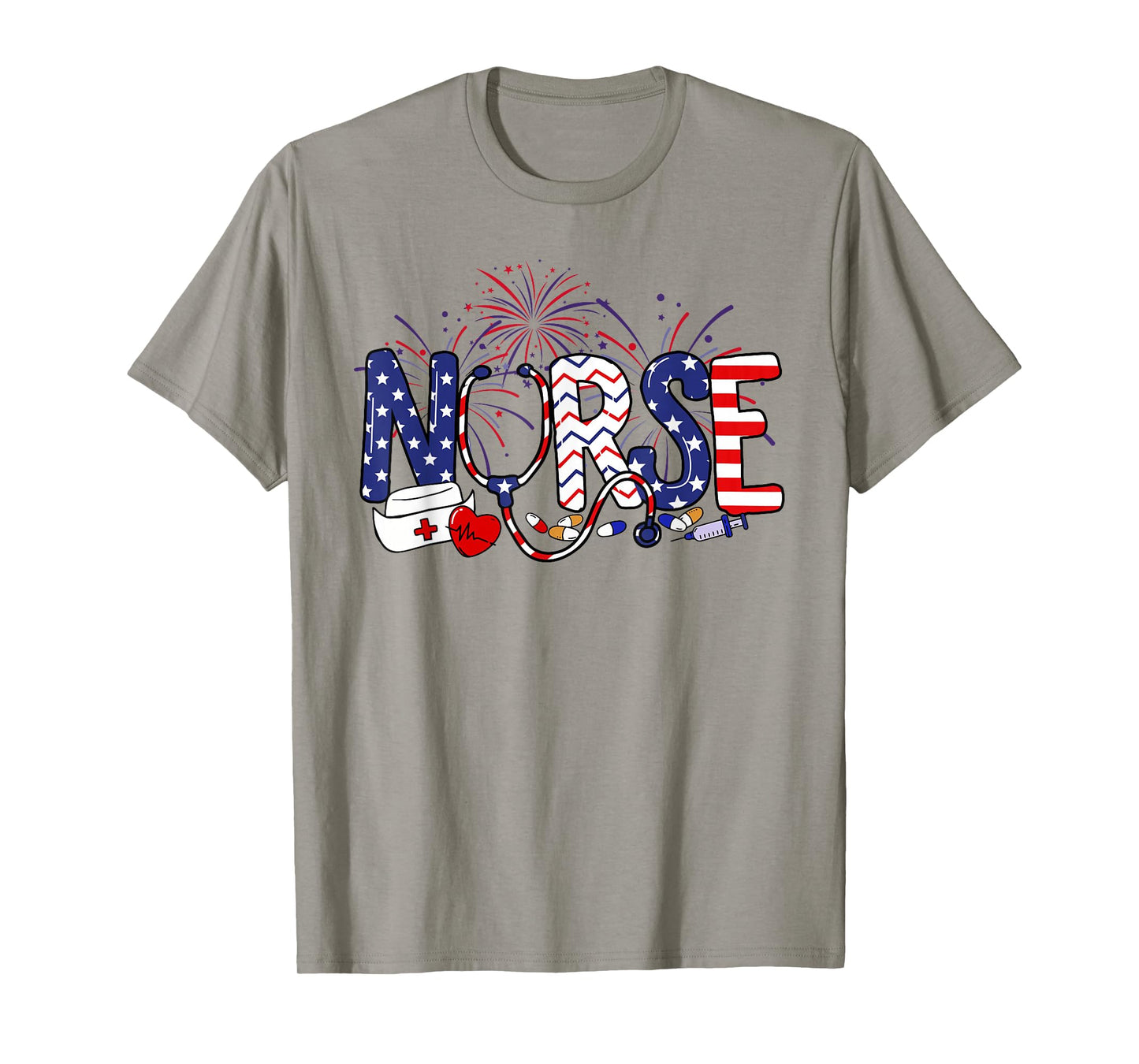 American Nurse 4th of July Nurse Stethoscope Nursing Womens T-Shirt