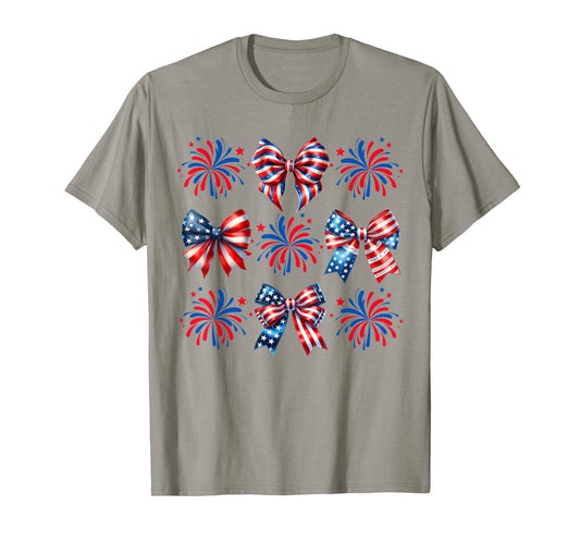 Coquette Bow Patriotic American USA Flag Happy 4th Of July T-Shirt