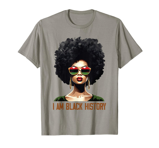 Black Woman Afro Puff Natural Hair I Am Black History T-Shirt