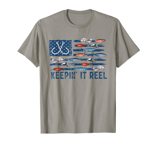 Keepin' It Reel Fishing Lure Flag Fisherman Bass Fishing T-Shirt