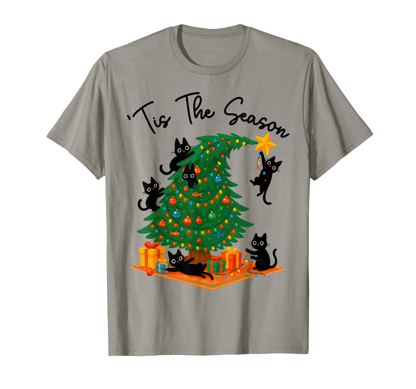 Tis The Season Christmas Tree Cute Black Cat Matching Family T-Shirt