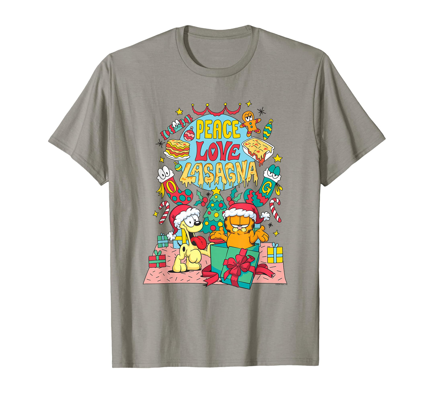 Garfield Peace, Love, Lasagna Funny Christmas Cat Cartoon T-Shirt
