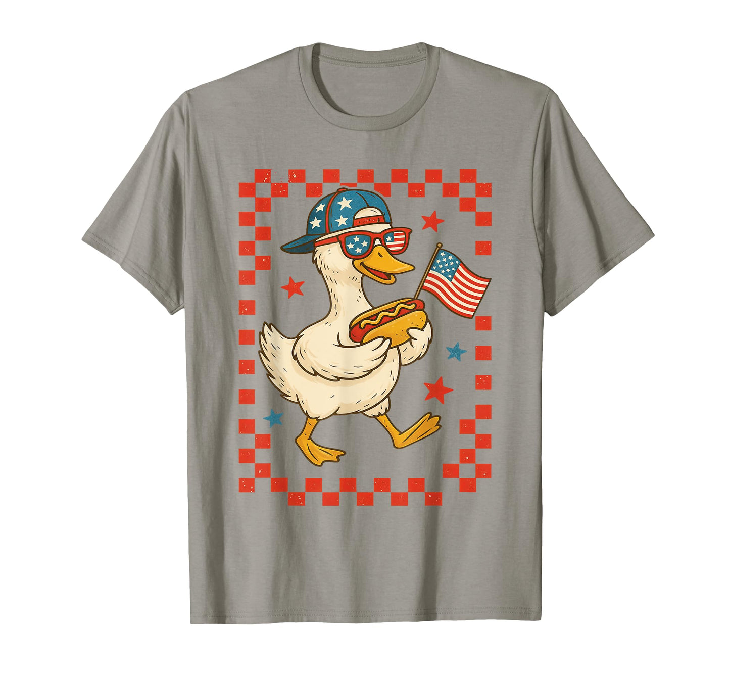 Patriotic Duck with Hot Dog and Flag Funny 4th of July USA T-Shirt for Men Women Girls Kids