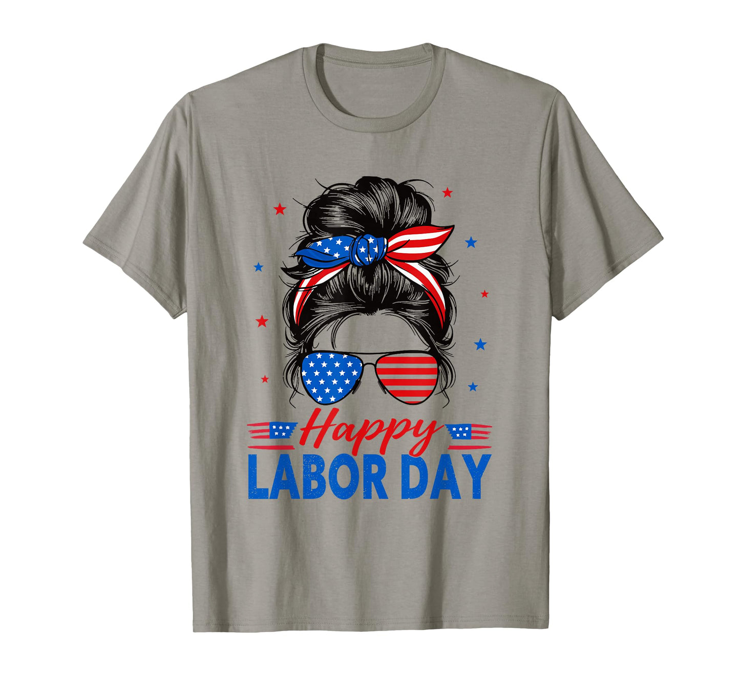 Happy Labor Day Shirt for Women Messy Bun Labor Day USA Flag T-Shirt