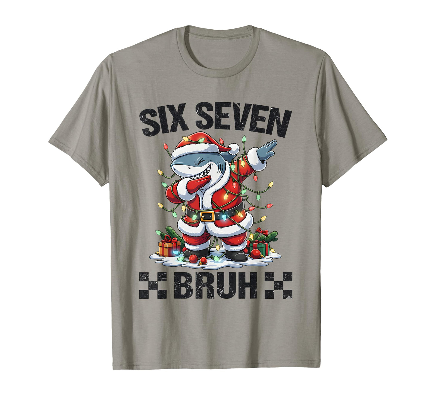 67 Six Seven Bruh Santa Shark 6 7 Meme Christmas Lights T-Shirt