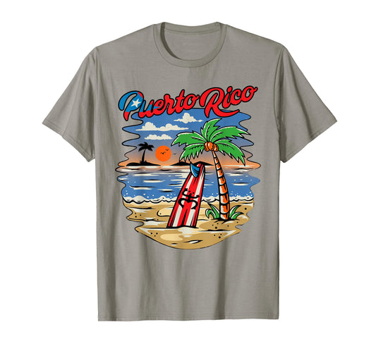 Puerto Rico Beach Puerto Rican Flag Retro Vintage 70s Sunset T-Shirt