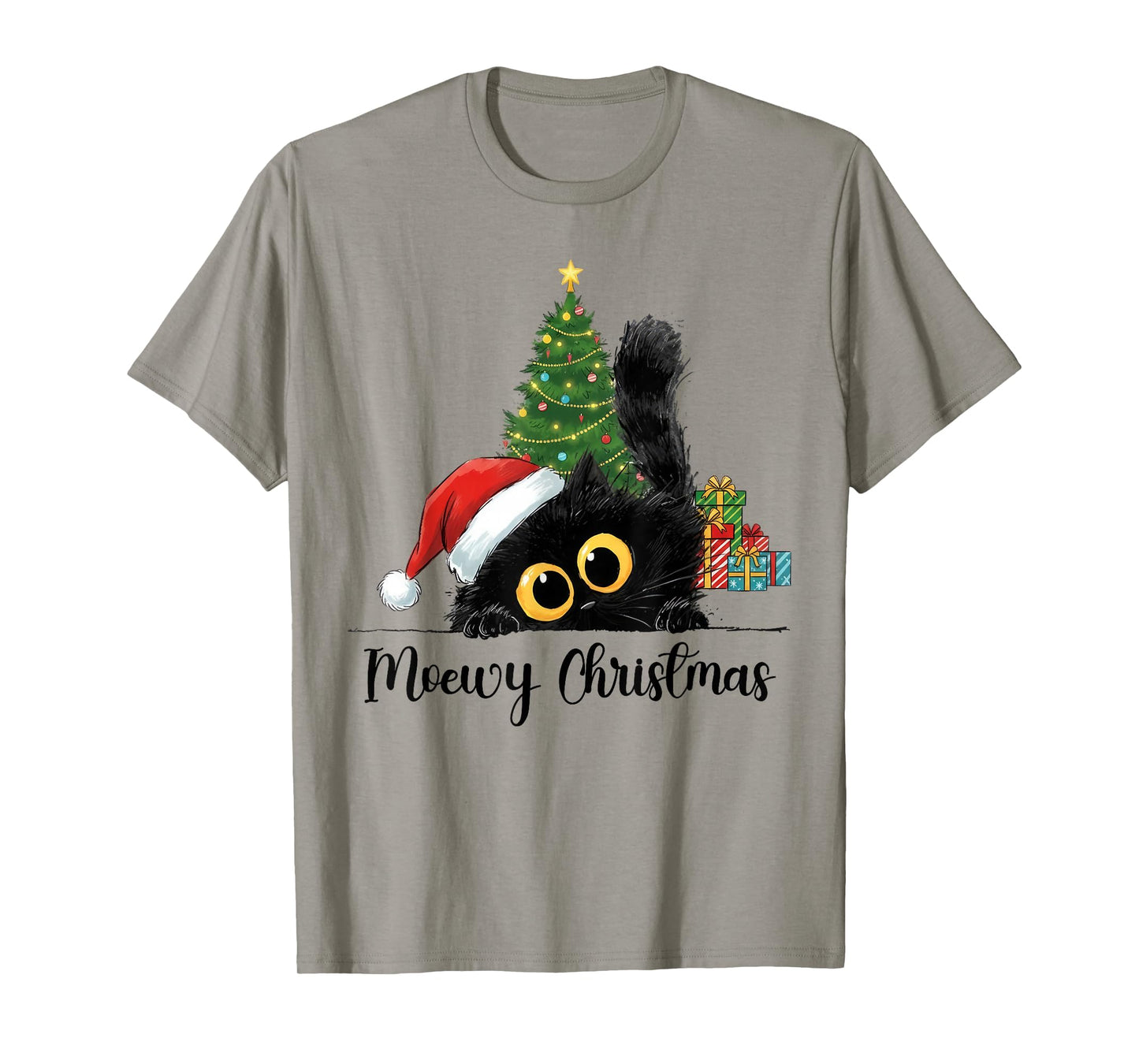 Moewy Christmas Cute Cat Santa Hat Xmas Women Girl T-Shirt