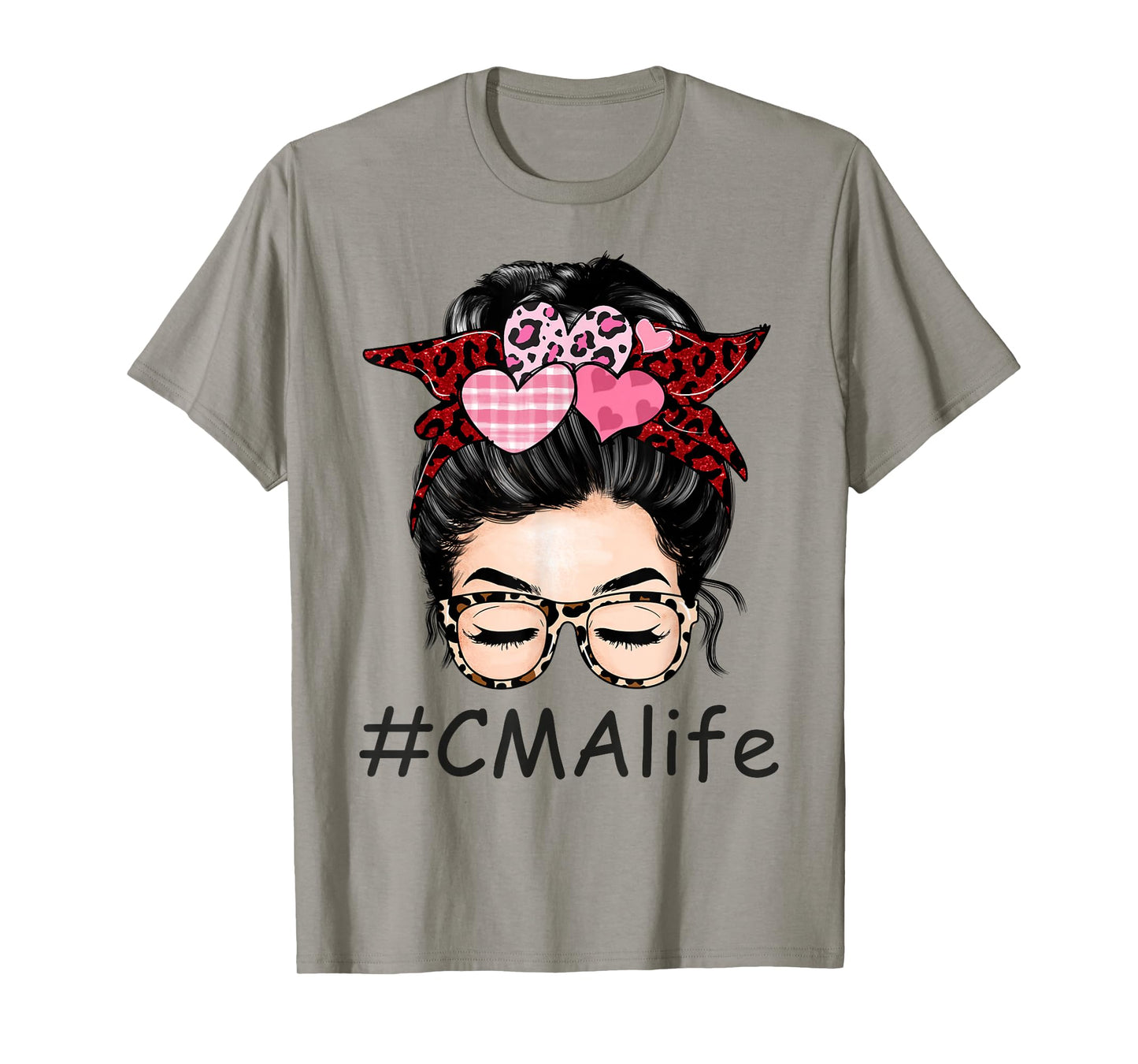 CMA Certified Medical Assistant Valentine Day Cute Messy Bun T-Shirt