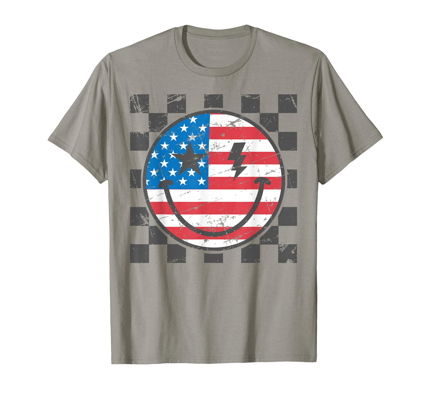 Happy 4th of July Groovy Smile Face Red White Blue USA Flag T-Shirt