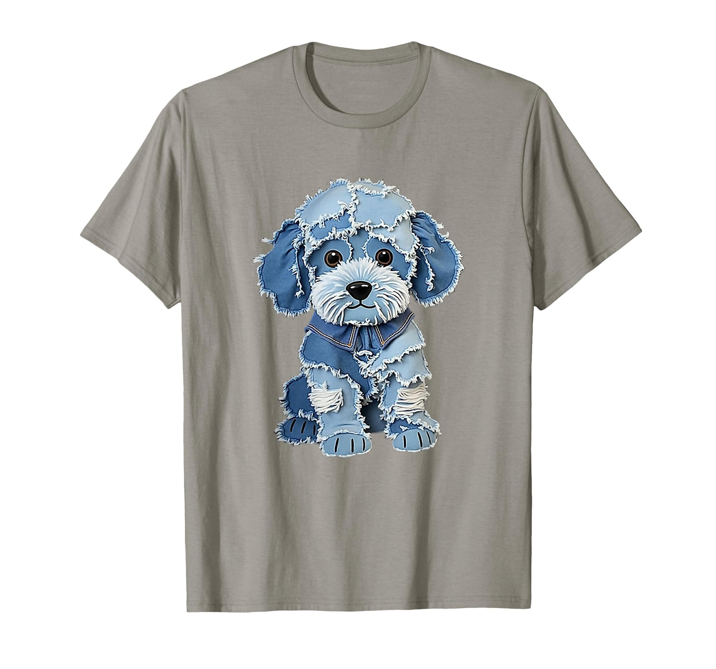 Retro Funny Denim Patch Animal Dog Print T-Shirt
