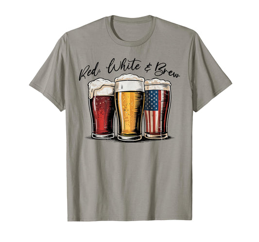 4th of July Red White and Brew Beer Funny American Flag T-Shirt