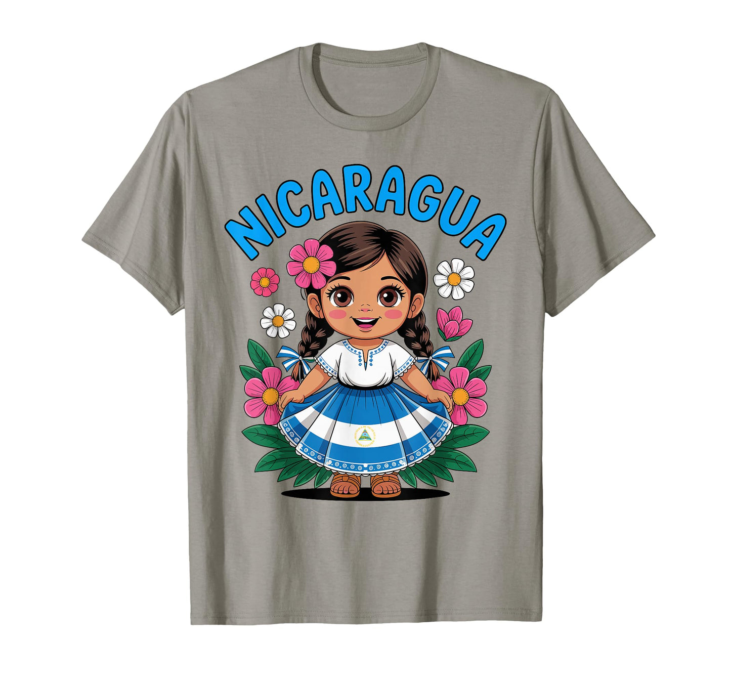 Cute Nicaragua Girl Traditional Dress with Flag Art for Kids T-Shirt