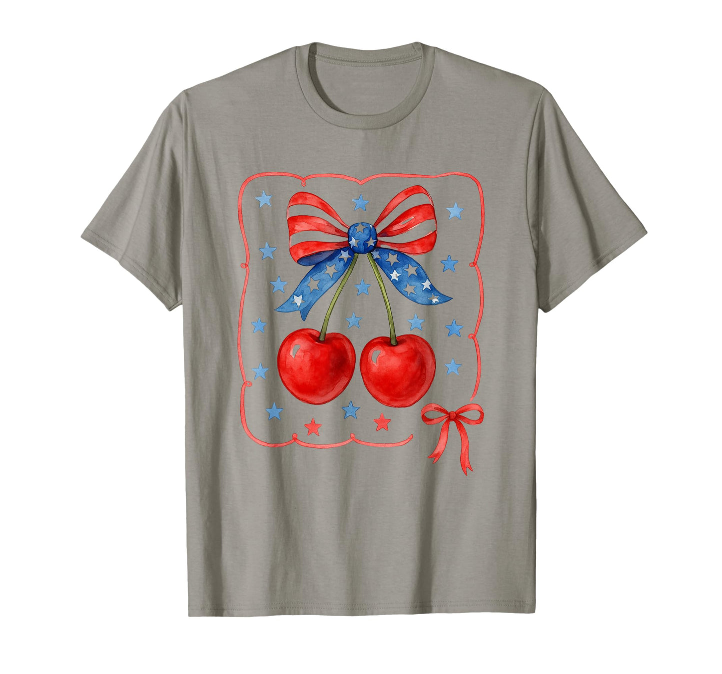 American Coquette Cherry Bow Patriotic USA Flag 4th Of July T-Shirt