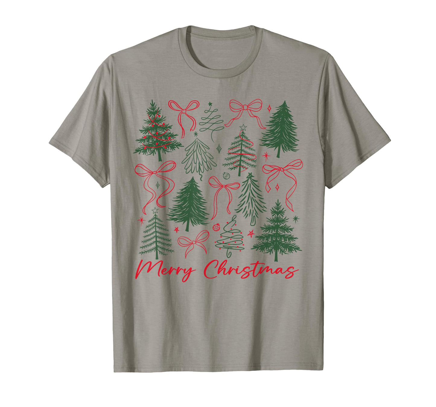Preppy Merry Christmas Coquette Bow Pink Christmas Tree Girl T-Shirt