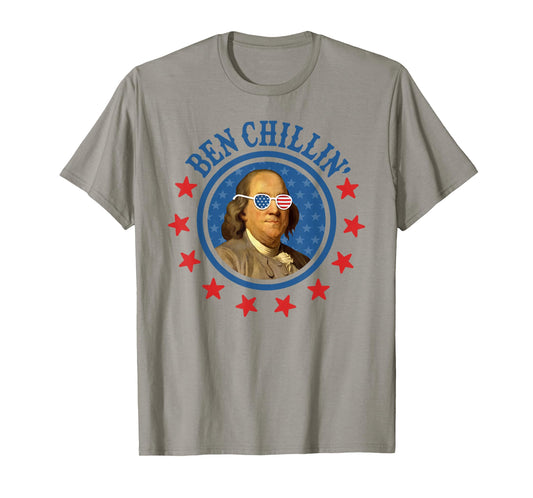 Funny 4th of July | Ben Chillin' | Ben Franklin USA Glasses T-Shirt
