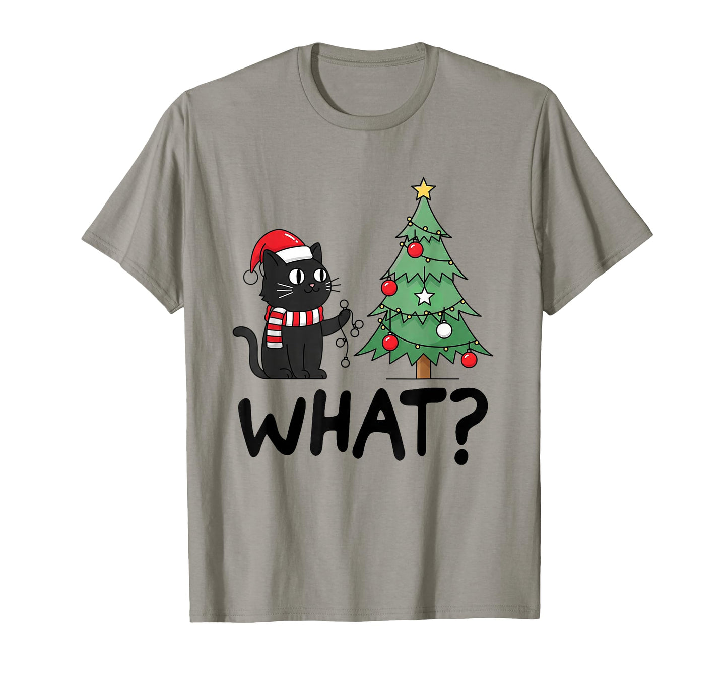 Funny Black Cat Gifts Pushing Christmas Tree Over Cat What T-Shirt