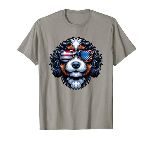 Patriotic Bernedoodle American Flag Sunglasses 4th of July T-Shirt