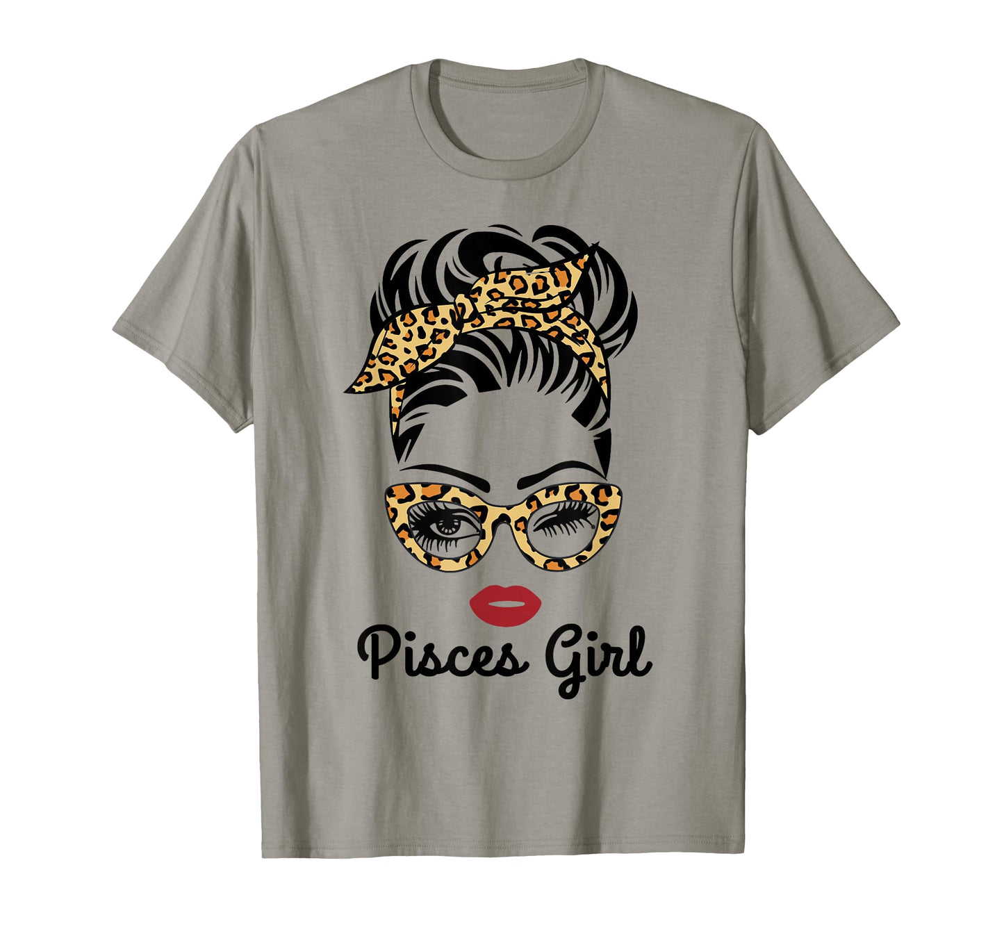 Pisces Girl Woman Face Leopard Bandana glasses T-Shirt