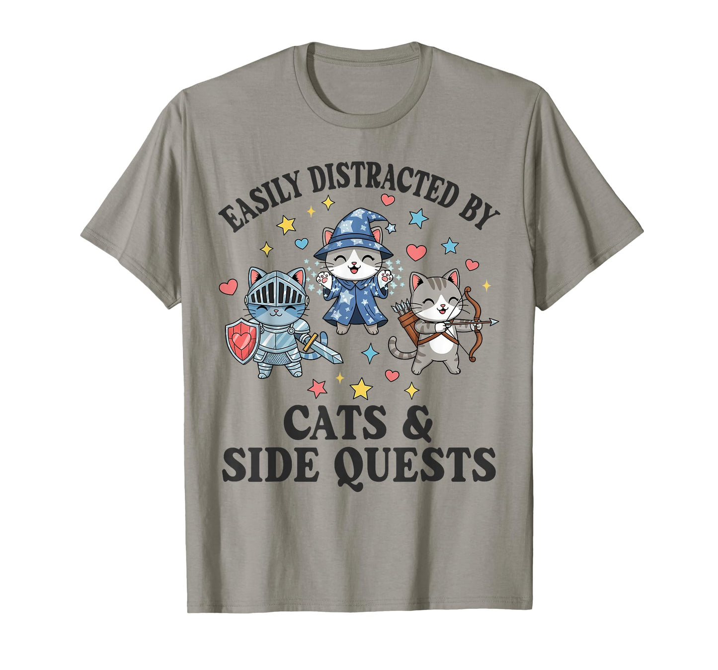 Kawaii Easily Distracted by Cats Side Quests Funny Gamer T-Shirt