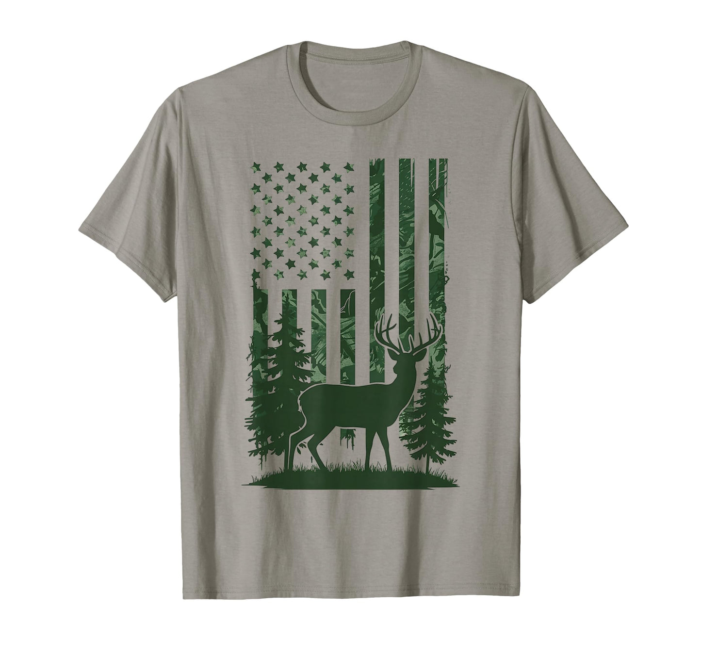 Deer Hunting Camo American Flag Nature Background USA Flag T-Shirt
