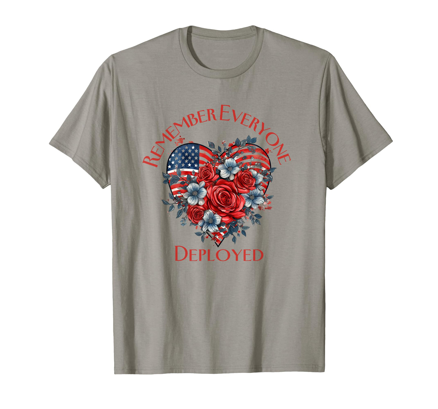 American Flag Patriotic Flowers Deployed RED Friday Military Women Men T-Shirt