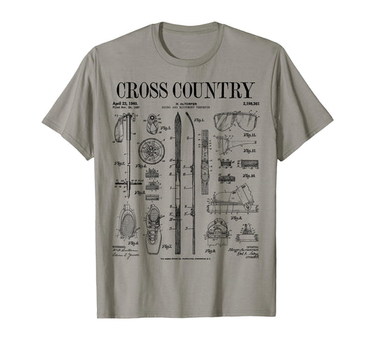 Cross Country Nordic Skiing Ski Vintage Patent Skier Print T-Shirt
