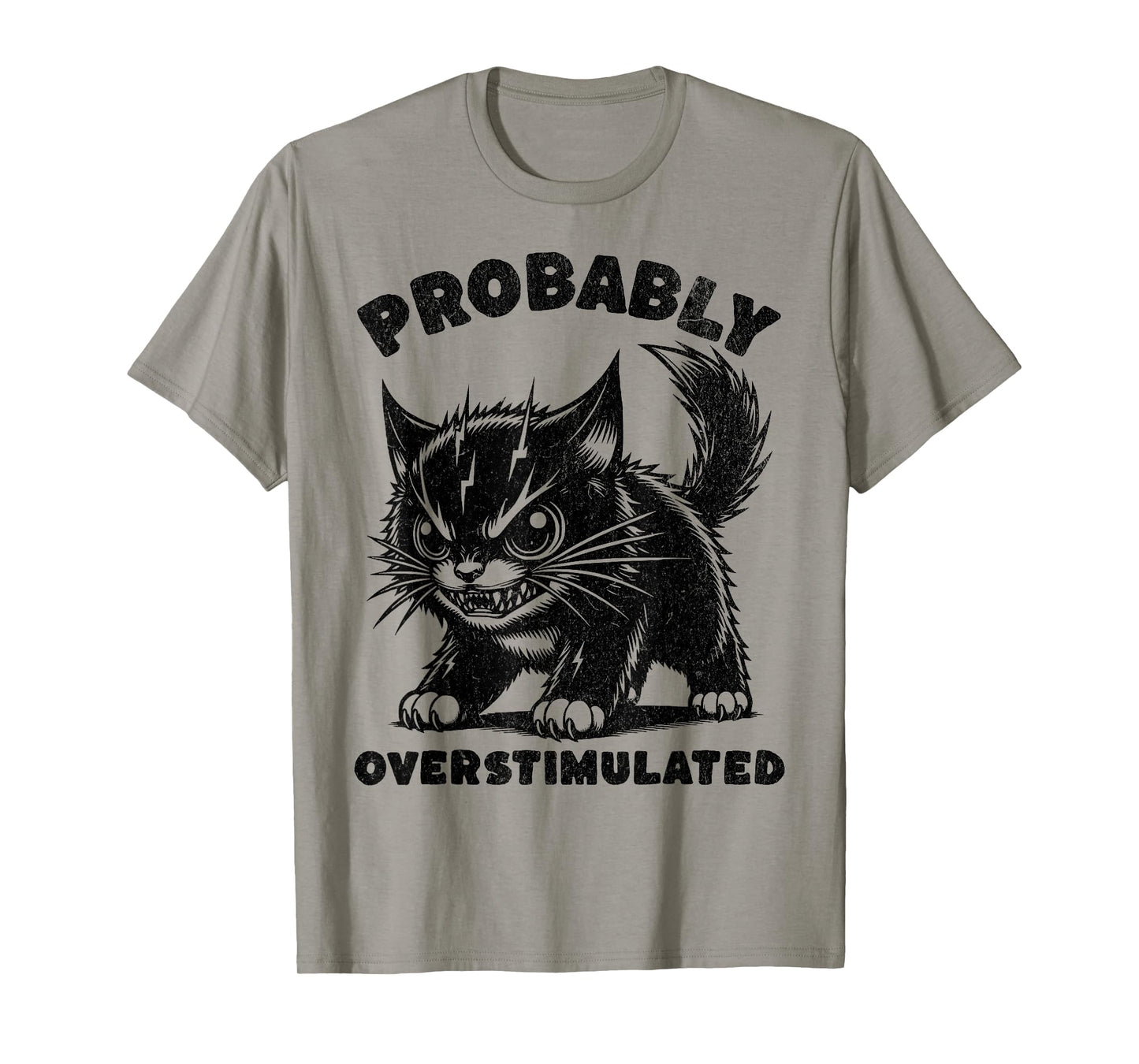 Probably Overstimulated Funny Cat Mental Health T-Shirt