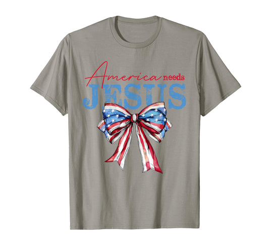 America Needs Jesus Christian USA Flag Coquette 4th of July T-Shirt